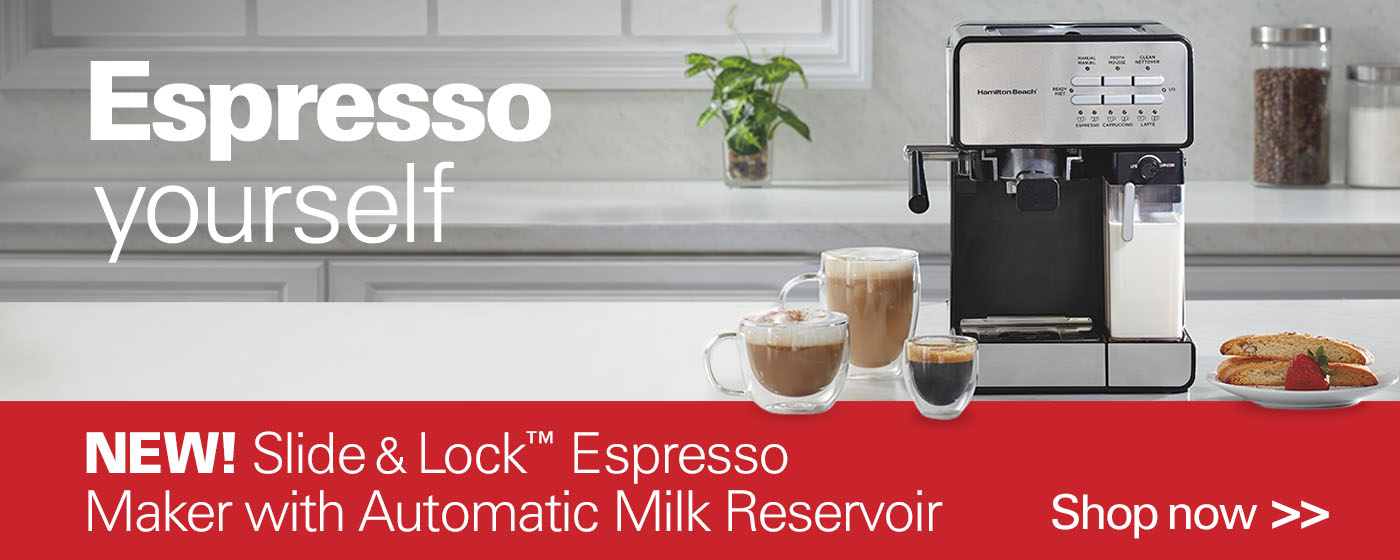 Espresso yourself, shop our new slide and lock espresso maker with automatic milk reservoir